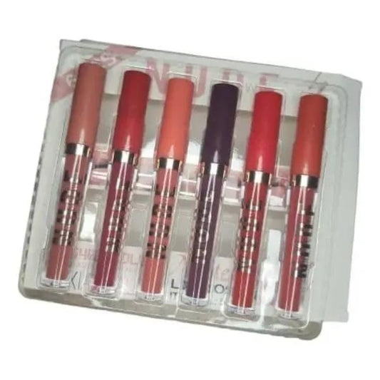 6 Pcs Nude & Red Matte Lip Gloss Set | High Pigmented Long Lasting Liquid Lipstick Collection