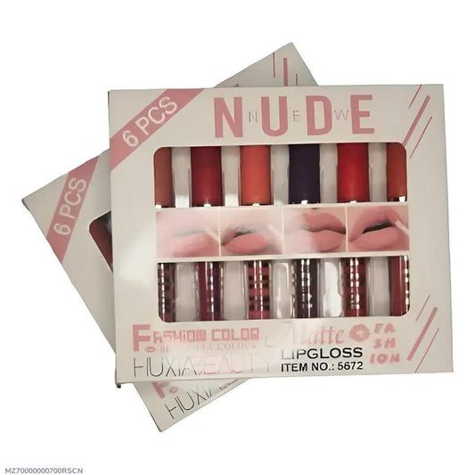 6 Pcs Nude & Red Matte Lip Gloss Set | High Pigmented Long Lasting Liquid Lipstick Collection